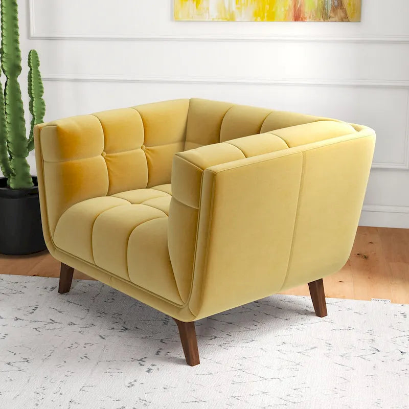 Fauteuil d'appoint capitonné de luxe Kameron, style moderne du milieu du siècle