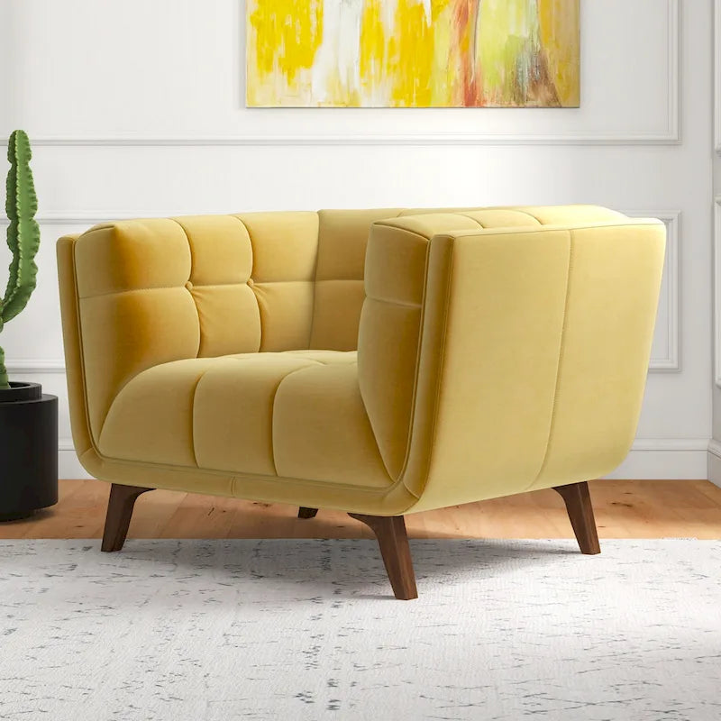 Fauteuil d'appoint capitonné de luxe Kameron, style moderne du milieu du siècle