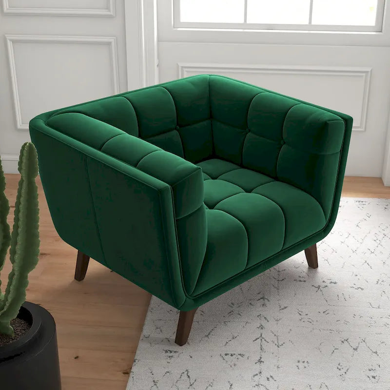 Fauteuil d'appoint capitonné de luxe Kameron, style moderne du milieu du siècle