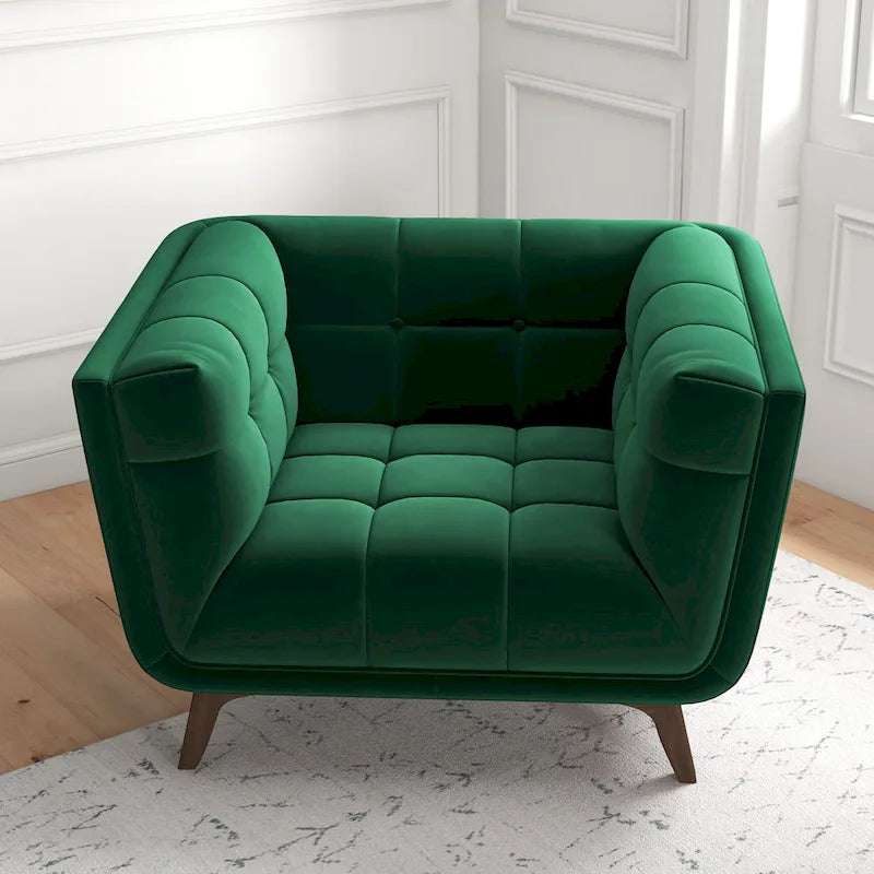 Fauteuil d'appoint capitonné de luxe Kameron, style moderne du milieu du siècle