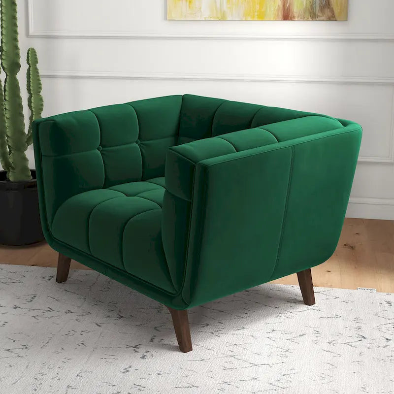 Fauteuil d'appoint capitonné de luxe Kameron, style moderne du milieu du siècle