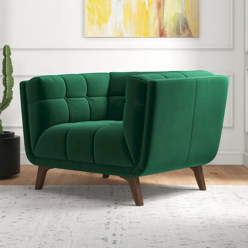 Fauteuil d'appoint capitonné de luxe Kameron, style moderne du milieu du siècle