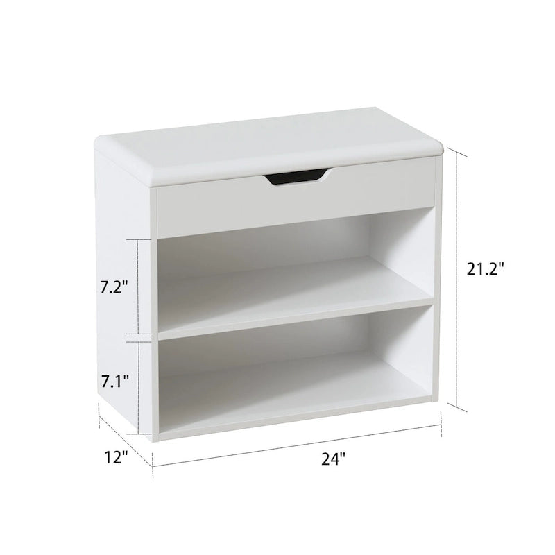 Banc de rangement à chaussures 24 po avec coussin en mousse, meuble à chaussures pour salon