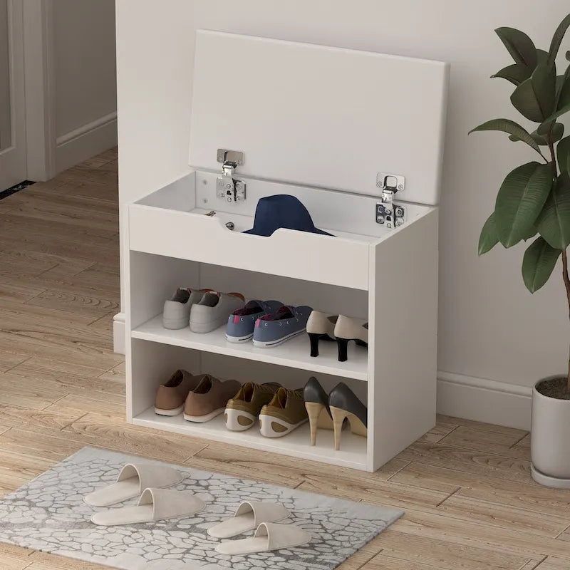 Banc de rangement à chaussures 24 po avec coussin en mousse, meuble à chaussures pour salon