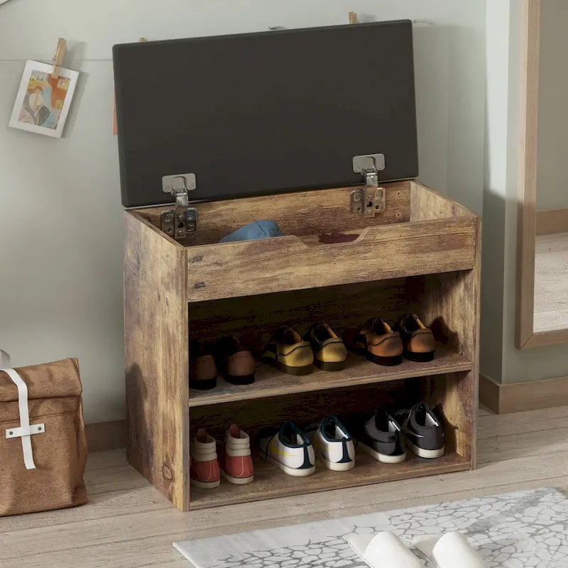 Banc de rangement à chaussures 24 po avec coussin en mousse, meuble à chaussures pour salon