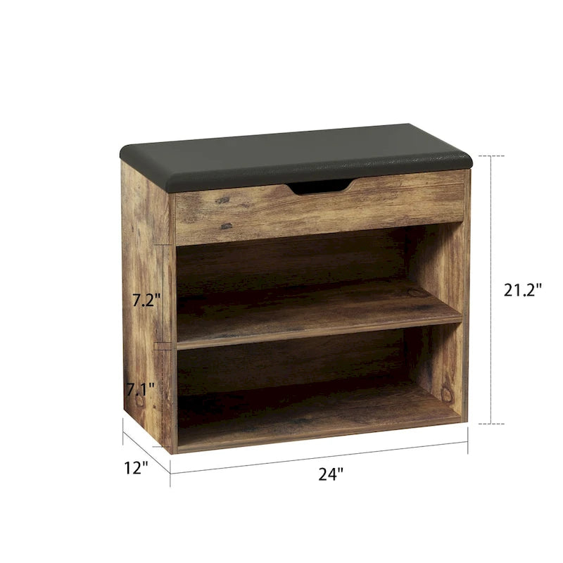 Banc de rangement à chaussures 24 po avec coussin en mousse, meuble à chaussures pour salon