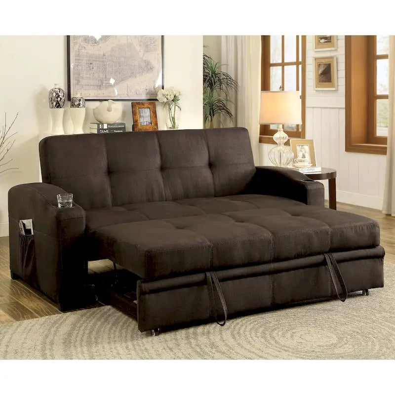 Canapé-lit futon de rangement capitonné en tissu marron transitionnel Kore de Furniture of America