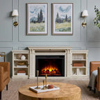 Tracey 84   TV Stand Electric Fireplace in Distressed White by Real Flame