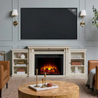 Cheminée électrique intégrée au meuble TV Tracey 84, finition blanc vieilli, par Real Flame