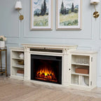 Cheminée électrique intégrée au meuble TV Tracey 84, finition blanc vieilli, par Real Flame