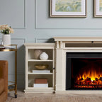Cheminée électrique intégrée au meuble TV Tracey 84, finition blanc vieilli, par Real Flame