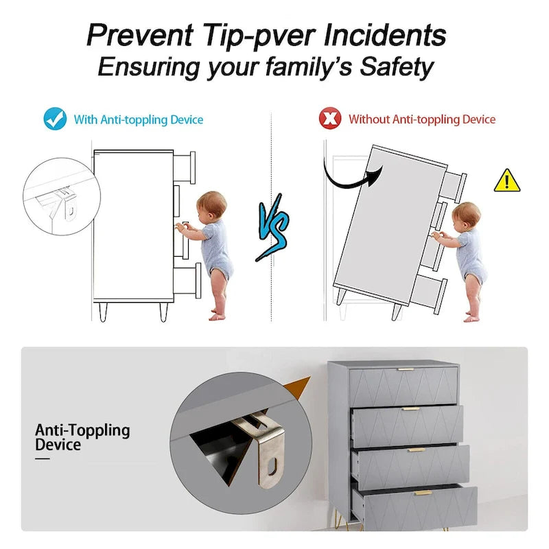 Commode haute à 4 tiroirs avec pieds en métal pour chambre ou salon