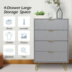 Commode haute à 4 tiroirs avec pieds en métal pour chambre ou salon