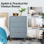 Commode haute à 4 tiroirs avec pieds en métal pour chambre ou salon