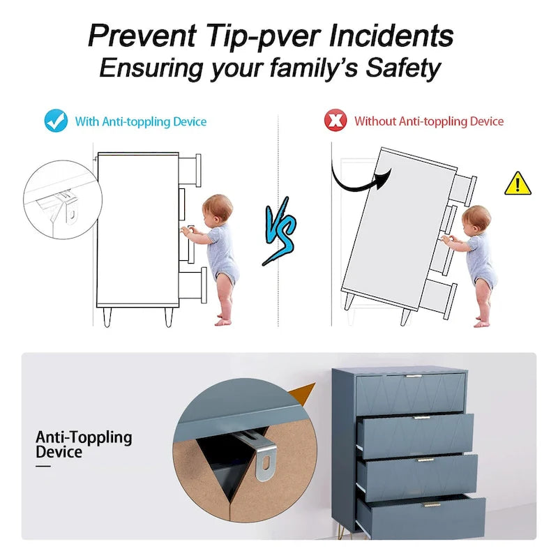 Commode haute à 4 tiroirs avec pieds en métal pour chambre ou salon