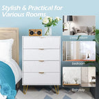 Commode haute à 4 tiroirs avec pieds en métal pour chambre ou salon