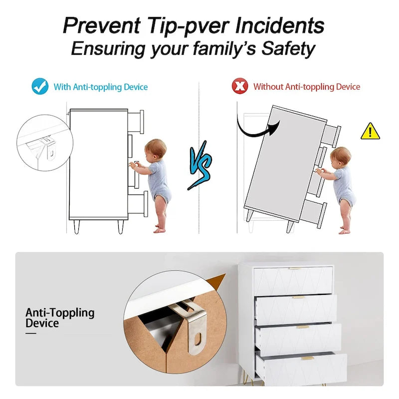 Commode haute à 4 tiroirs avec pieds en métal pour chambre ou salon