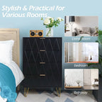 Commode haute à 4 tiroirs avec pieds en métal pour chambre ou salon