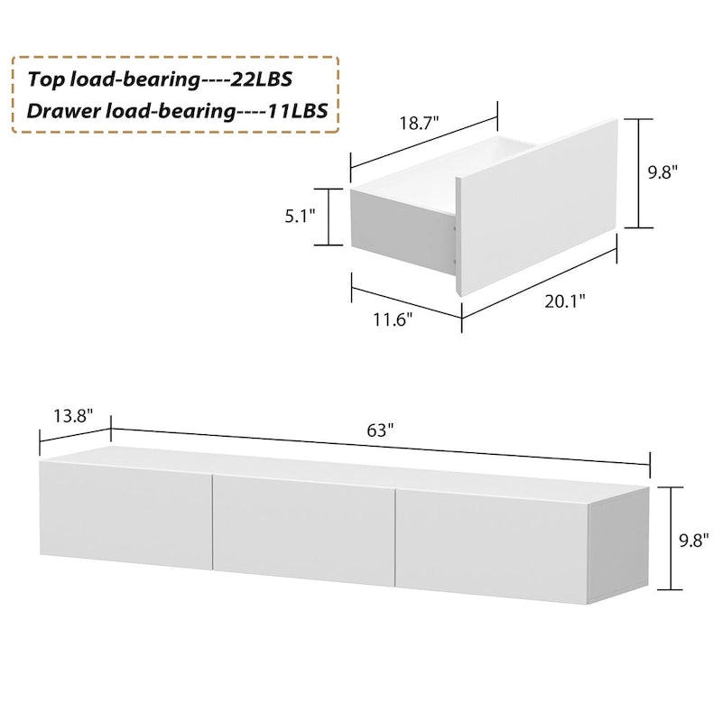 Meuble TV mural flottant avec LED