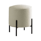 18 Inch Modern Foam Ottoman, Beige Faux Sheep Skin, Matte Black Metal Legs
