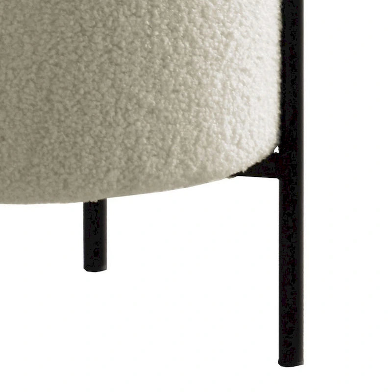 Pouf moderne en mousse de 45 cm, imitation peau de mouton beige, pieds en métal noir mat