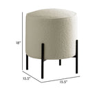 Pouf moderne en mousse de 45 cm, imitation peau de mouton beige, pieds en métal noir mat