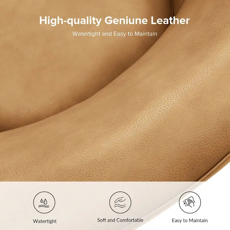 Fauteuil pivotant moderne Althea en cuir véritable avec base en bois massif, lot de 2, par HULALA HOME