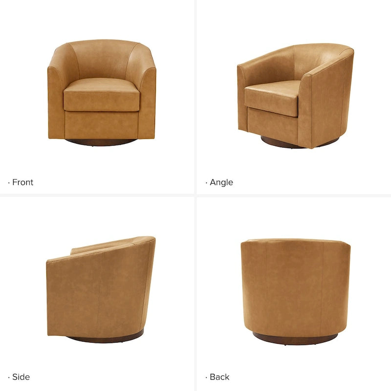 Fauteuil pivotant moderne Althea en cuir véritable avec base en bois massif, lot de 2, par HULALA HOME