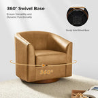 Fauteuil pivotant moderne Althea en cuir véritable avec base en bois massif, lot de 2, par HULALA HOME