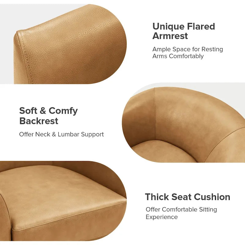 Fauteuil pivotant moderne Althea en cuir véritable avec base en bois massif, lot de 2, par HULALA HOME