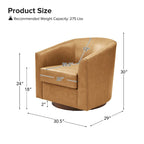 Fauteuil pivotant moderne Althea en cuir véritable avec base en bois massif, lot de 2, par HULALA HOME