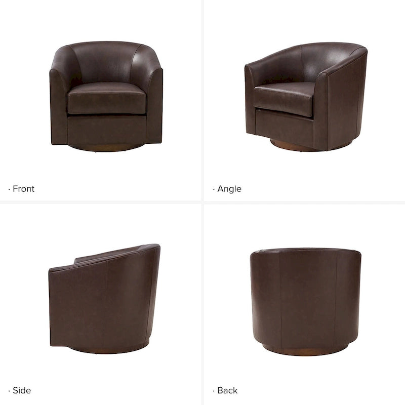 Fauteuil pivotant moderne Althea en cuir véritable avec base en bois massif, lot de 2, par HULALA HOME