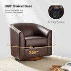 Fauteuil pivotant moderne Althea en cuir véritable avec base en bois massif, lot de 2, par HULALA HOME