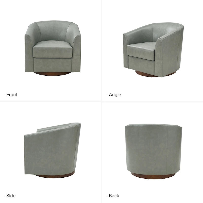 Fauteuil pivotant moderne Althea en cuir véritable avec base en bois massif, lot de 2, par HULALA HOME