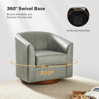 Fauteuil pivotant moderne Althea en cuir véritable avec base en bois massif, lot de 2, par HULALA HOME