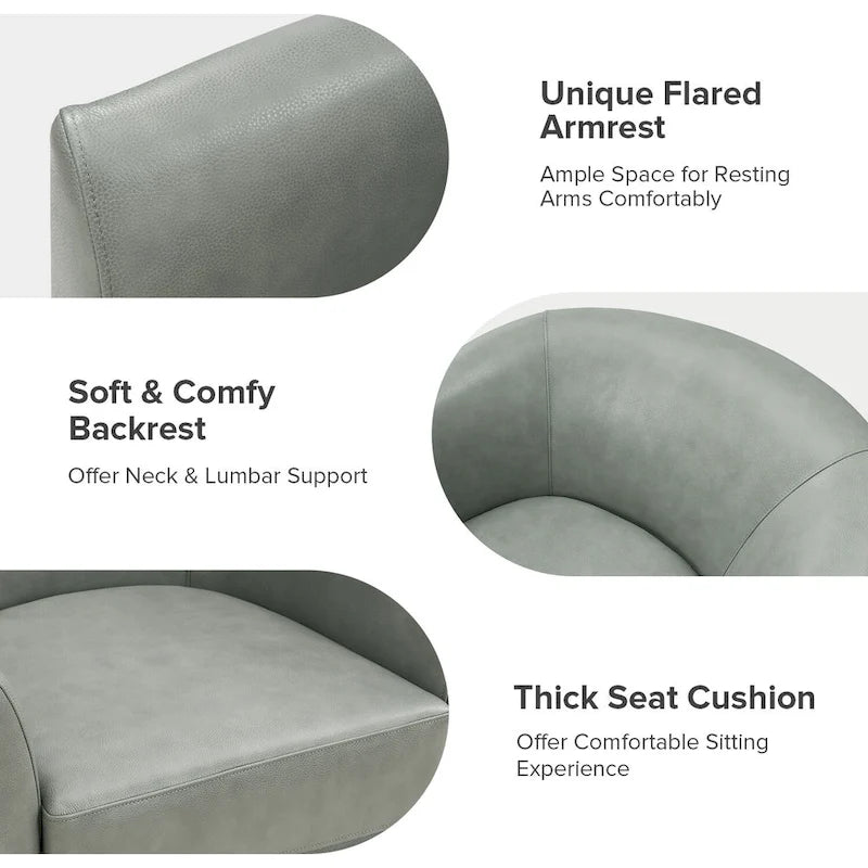 Fauteuil pivotant moderne Althea en cuir véritable avec base en bois massif, lot de 2, par HULALA HOME