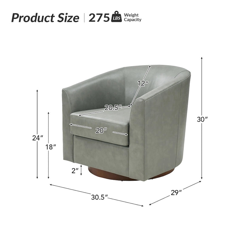 Fauteuil pivotant moderne Althea en cuir véritable avec base en bois massif, lot de 2, par HULALA HOME