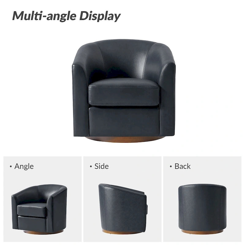 Fauteuil pivotant moderne Althea en cuir véritable avec base en bois massif, lot de 2, par HULALA HOME