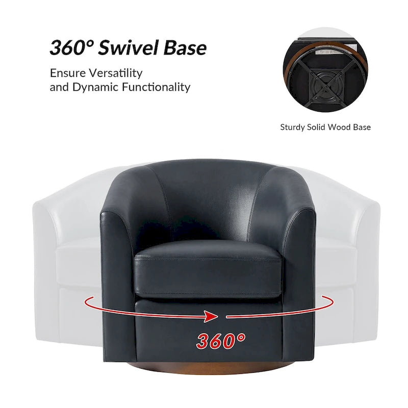 Fauteuil pivotant moderne Althea en cuir véritable avec base en bois massif, lot de 2, par HULALA HOME