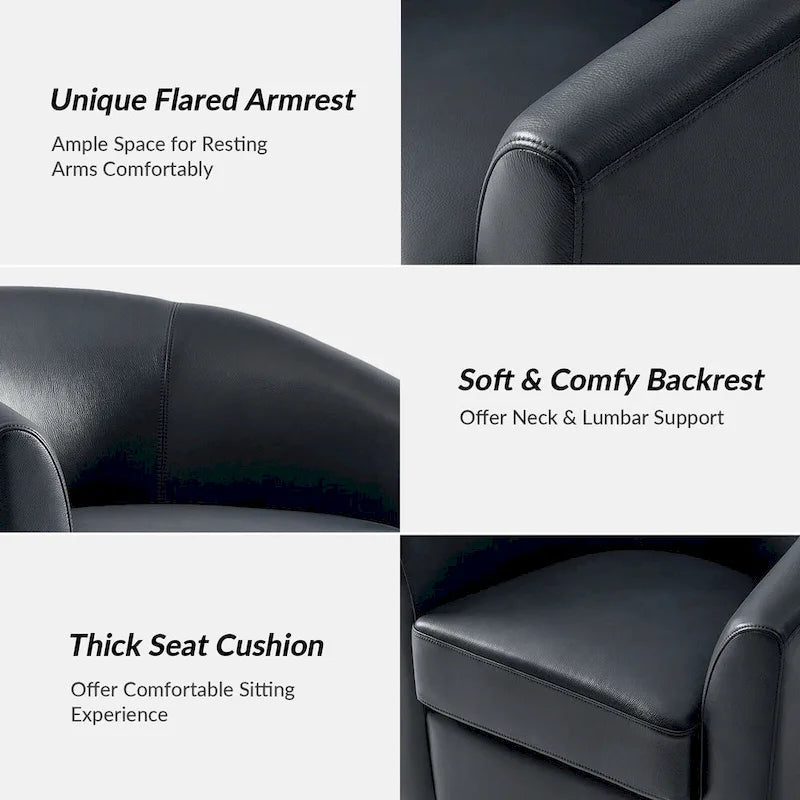 Fauteuil pivotant moderne Althea en cuir véritable avec base en bois massif, lot de 2, par HULALA HOME