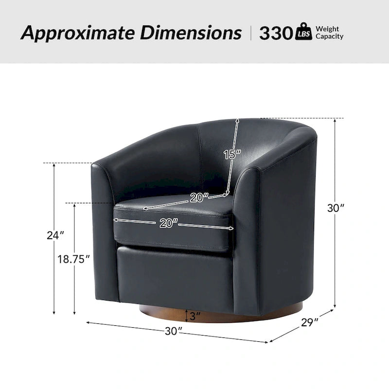 Fauteuil pivotant moderne Althea en cuir véritable avec base en bois massif, lot de 2, par HULALA HOME