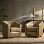 Fauteuil pivotant moderne Althea en cuir véritable avec base en bois massif, lot de 2, par HULALA HOME