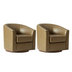 Fauteuil pivotant moderne Althea en cuir véritable avec base en bois massif, lot de 2, par HULALA HOME