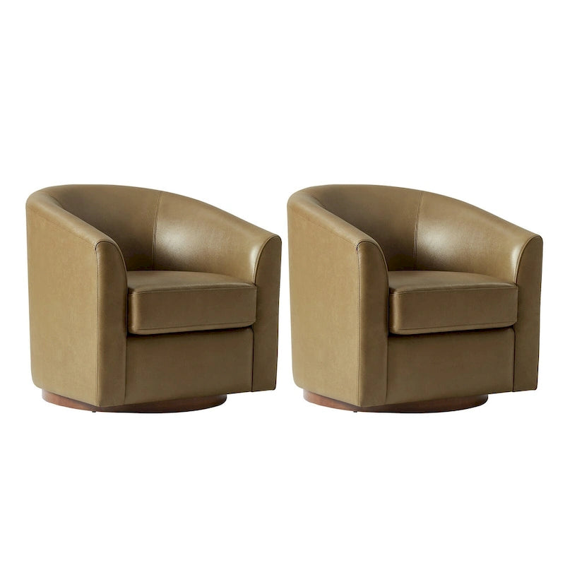 Fauteuil pivotant moderne Althea en cuir véritable avec base en bois massif, lot de 2, par HULALA HOME