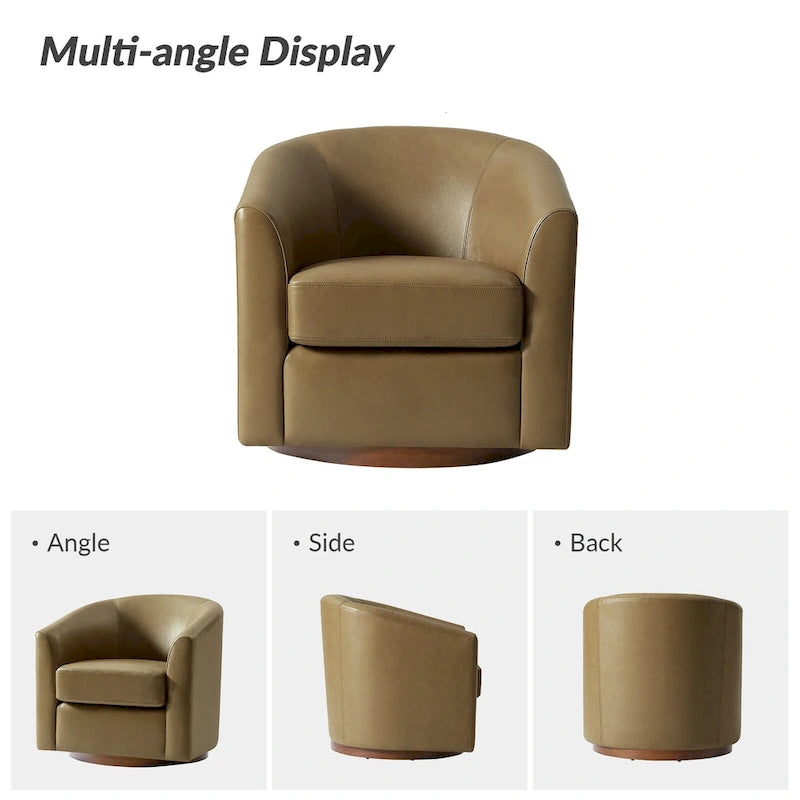 Fauteuil pivotant moderne Althea en cuir véritable avec base en bois massif, lot de 2, par HULALA HOME