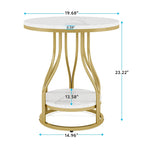 Table d'appoint ronde blanche et dorée, table de chevet à 2 niveaux, petite table d'appoint avec rangement pour salon
