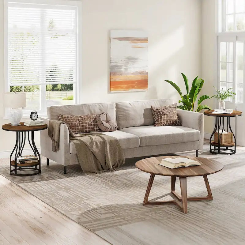 Table d'appoint ronde blanche et dorée, table de chevet à 2 niveaux, petite table d'appoint avec rangement pour salon