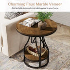 Table d'appoint ronde blanche et dorée, table de chevet à 2 niveaux, petite table d'appoint avec rangement pour salon