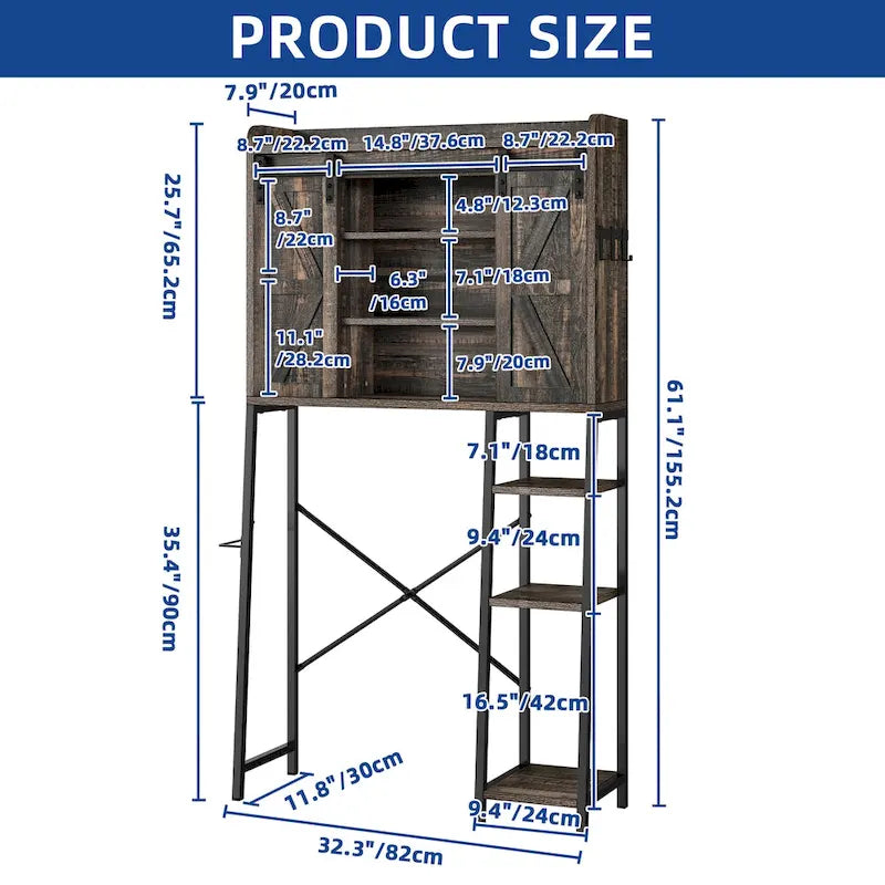 Meuble de rangement Moasis 61 cm à poser au-dessus des toilettes, avec porte coulissante style ferme et base en métal