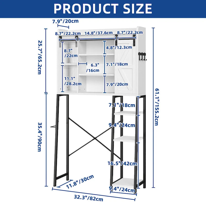 Meuble de rangement Moasis 61 cm à poser au-dessus des toilettes, avec porte coulissante style ferme et base en métal